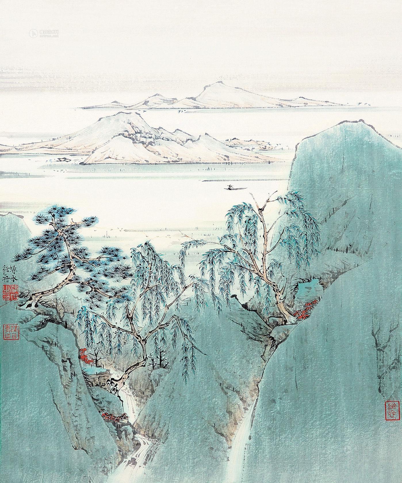 【绿水行舟 镜心 设色纸本】拍卖品_图片_价格_鉴赏_绘画_雅昌艺术品
