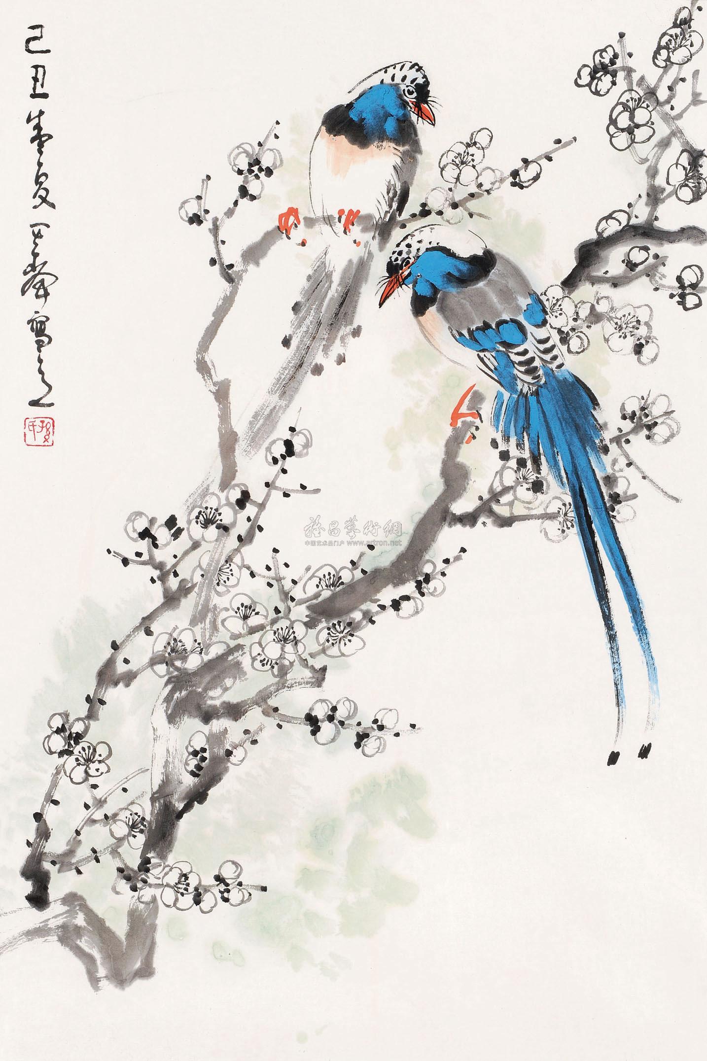 孙其峰 己丑(2009)年作 白梅绶带鸟 镜框