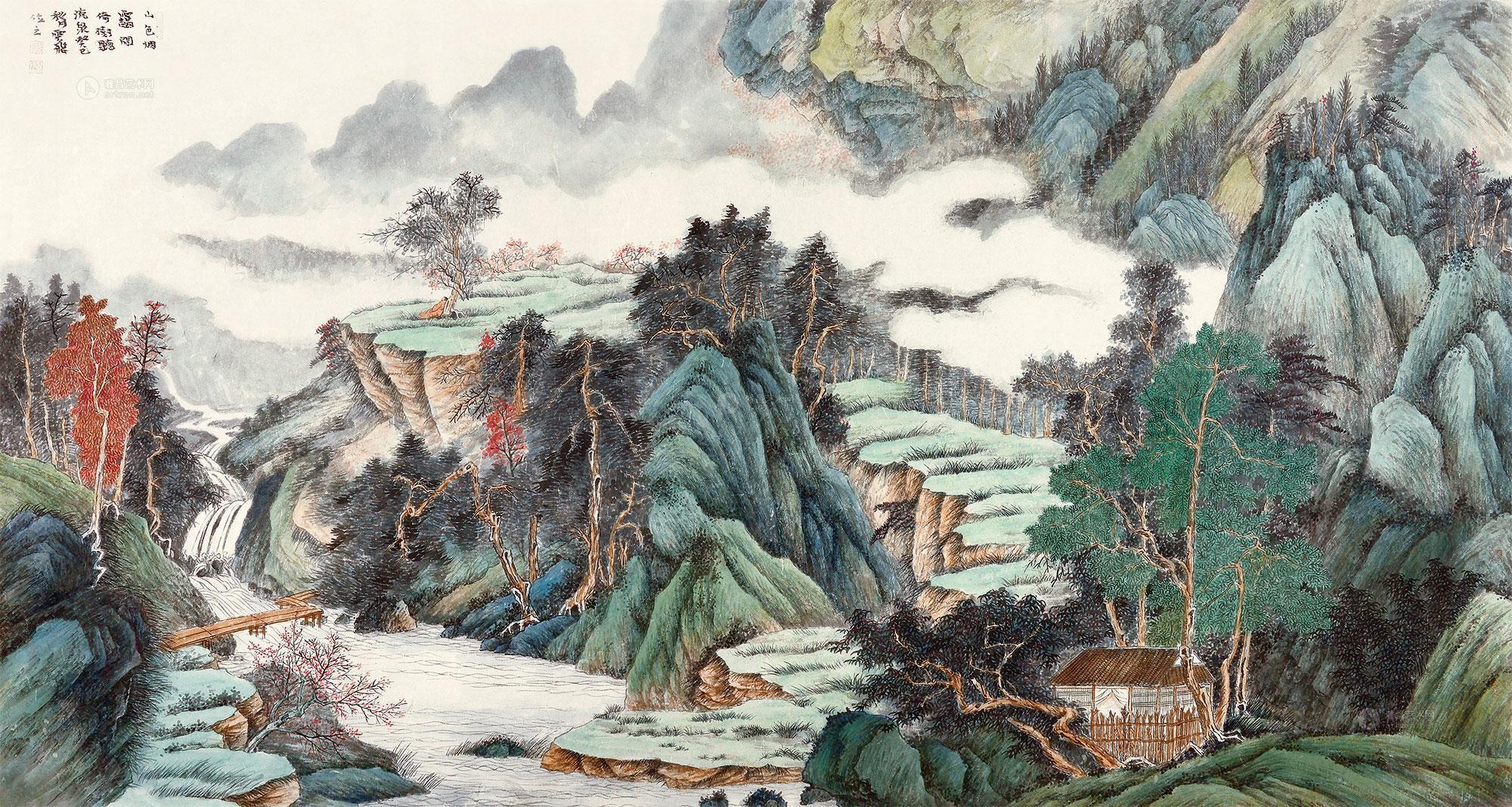 0555癸巳2013年作山色烟霭托片设色纸本