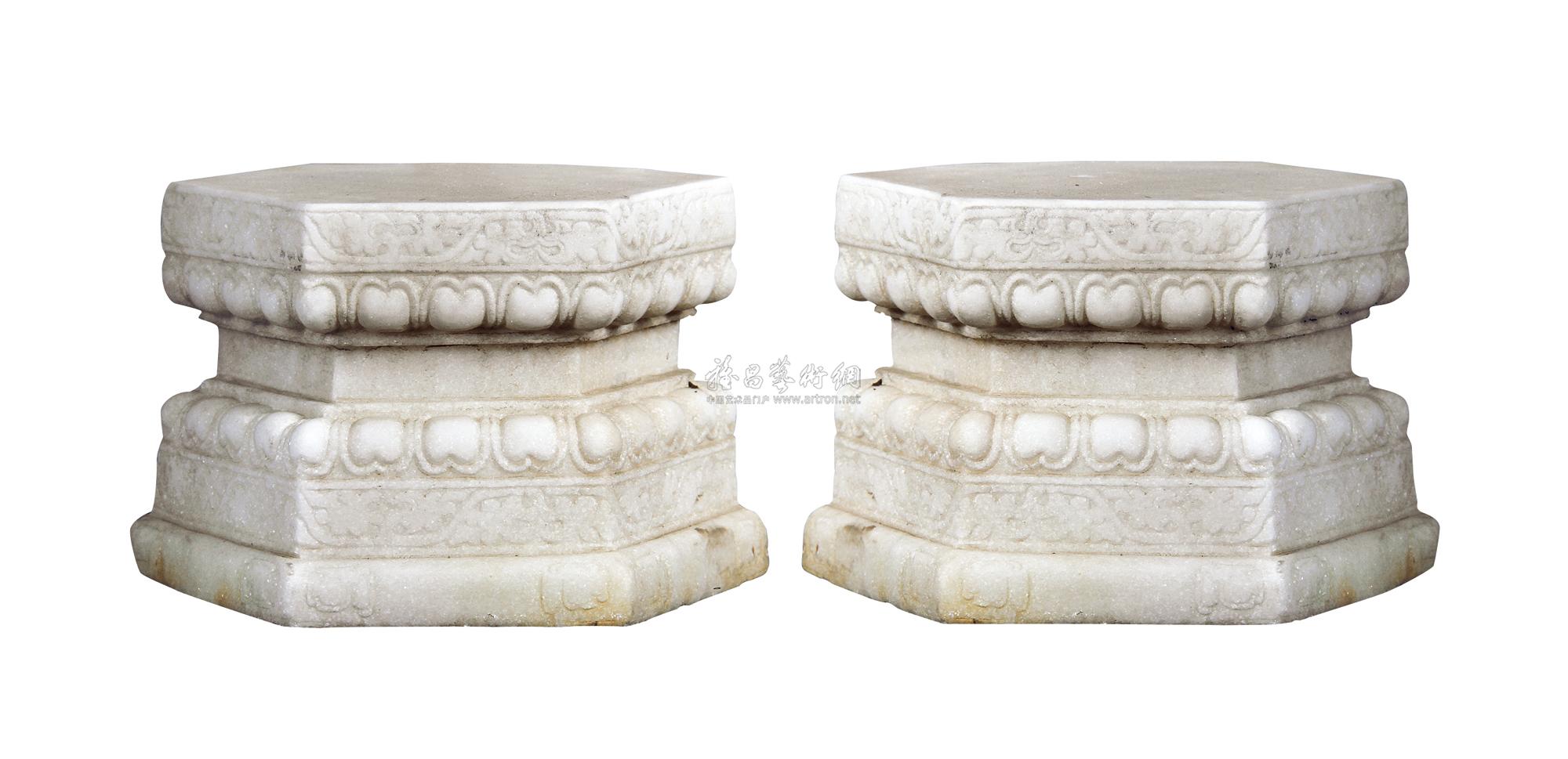 1921汉白玉六角须弥座一对