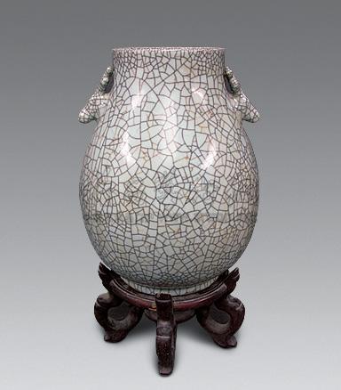 哥窑双鹿耳花瓶拍品分类陶瓷