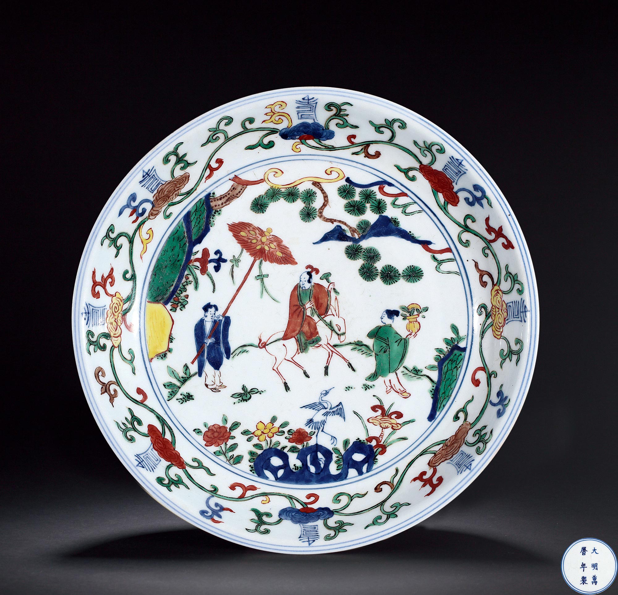 3017明万历青花五彩寿星图盘