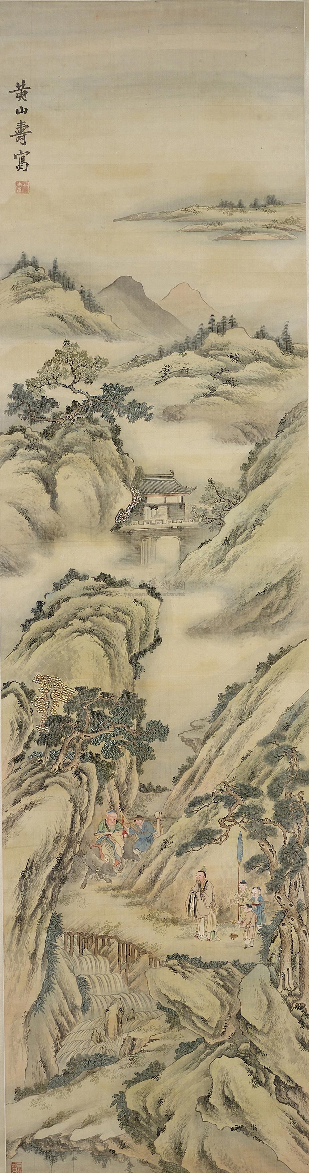 0169青绿山水老子出关图立轴设色纸本