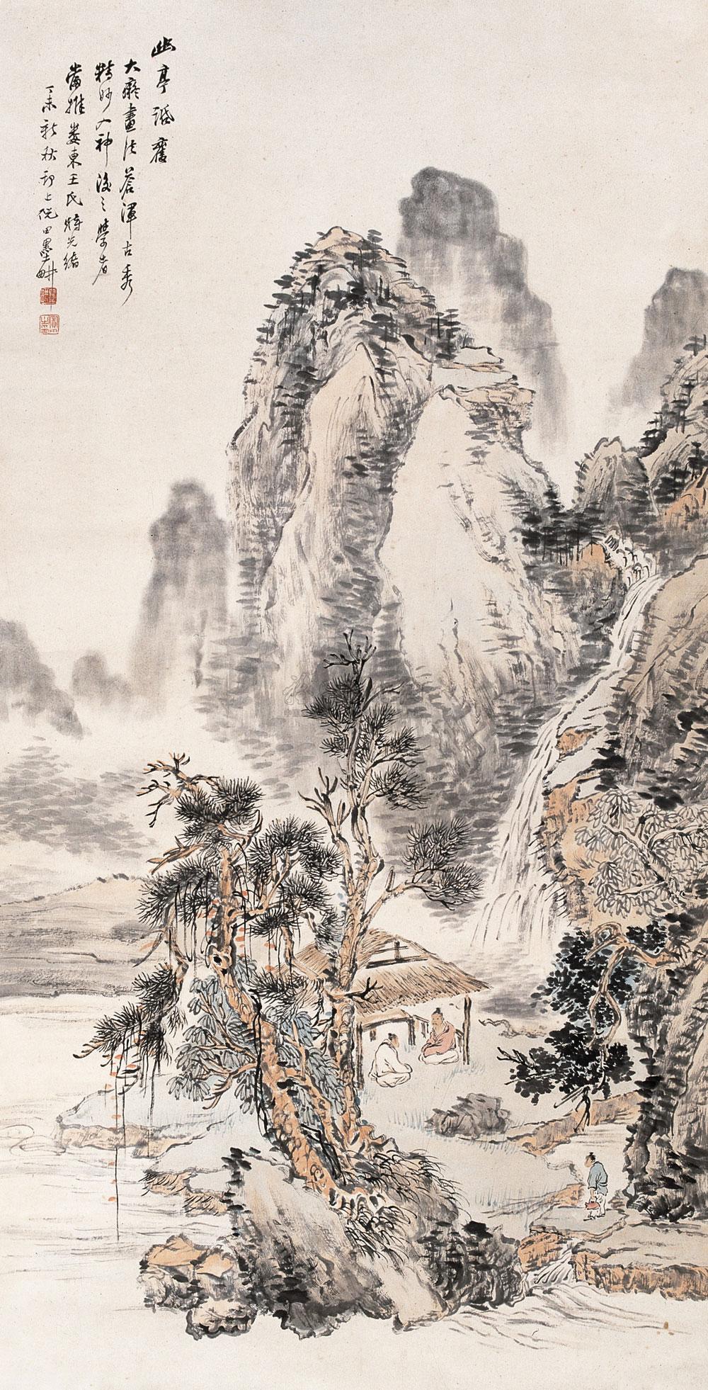 0239幽亲访友图立轴设色纸本