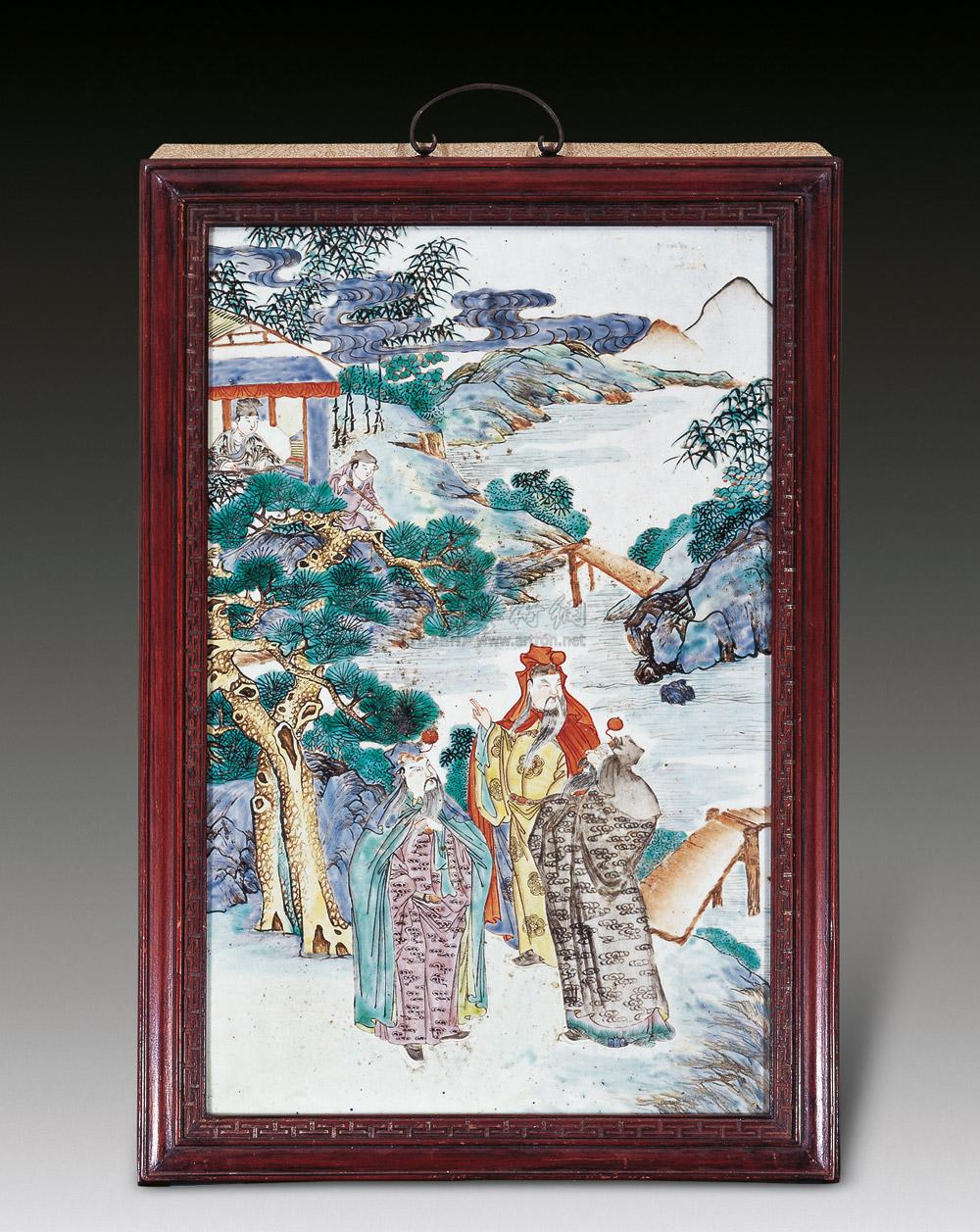 0022清五彩三顾茅庐图瓷板一件