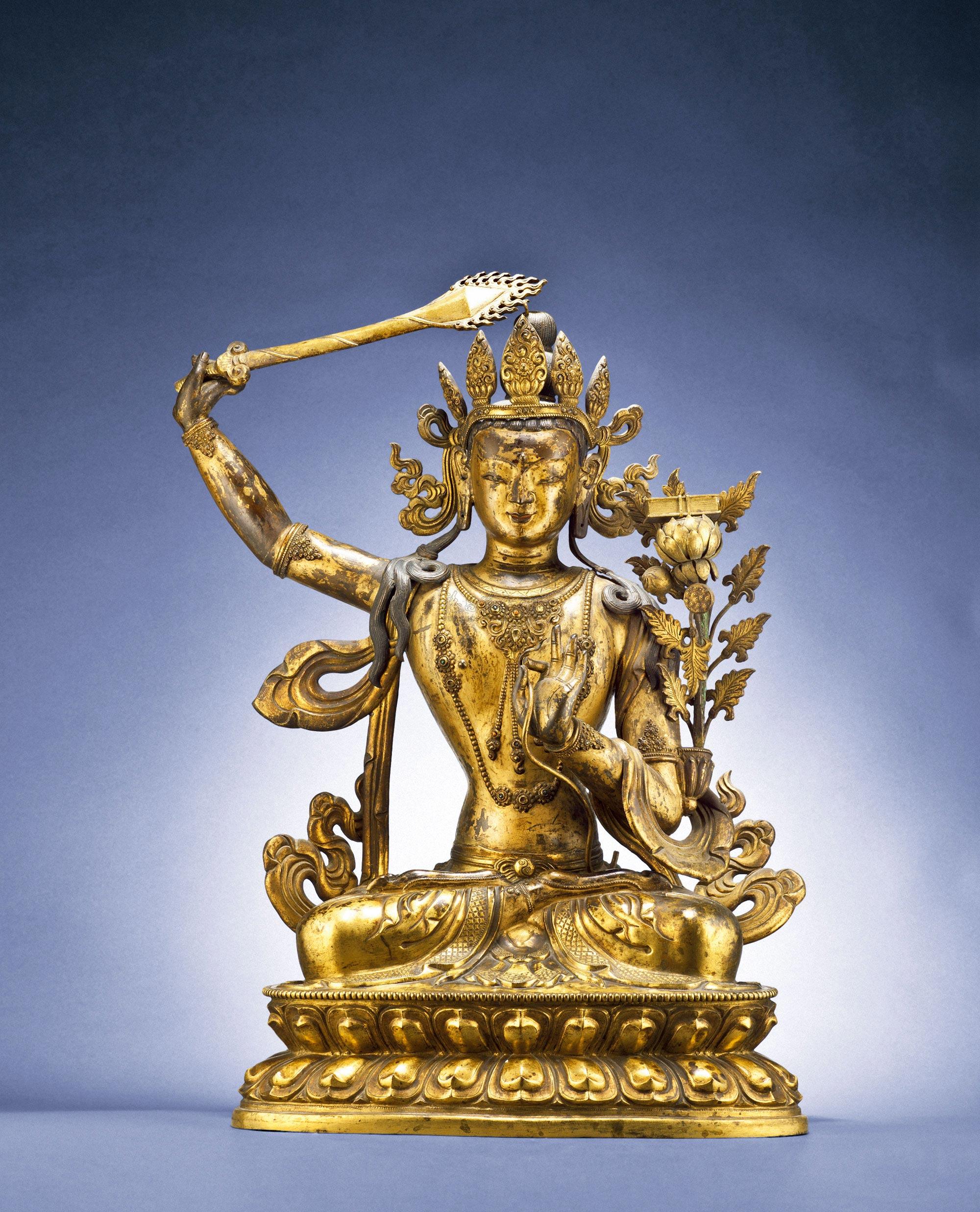 清乾隆 铜鎏金文殊菩萨像