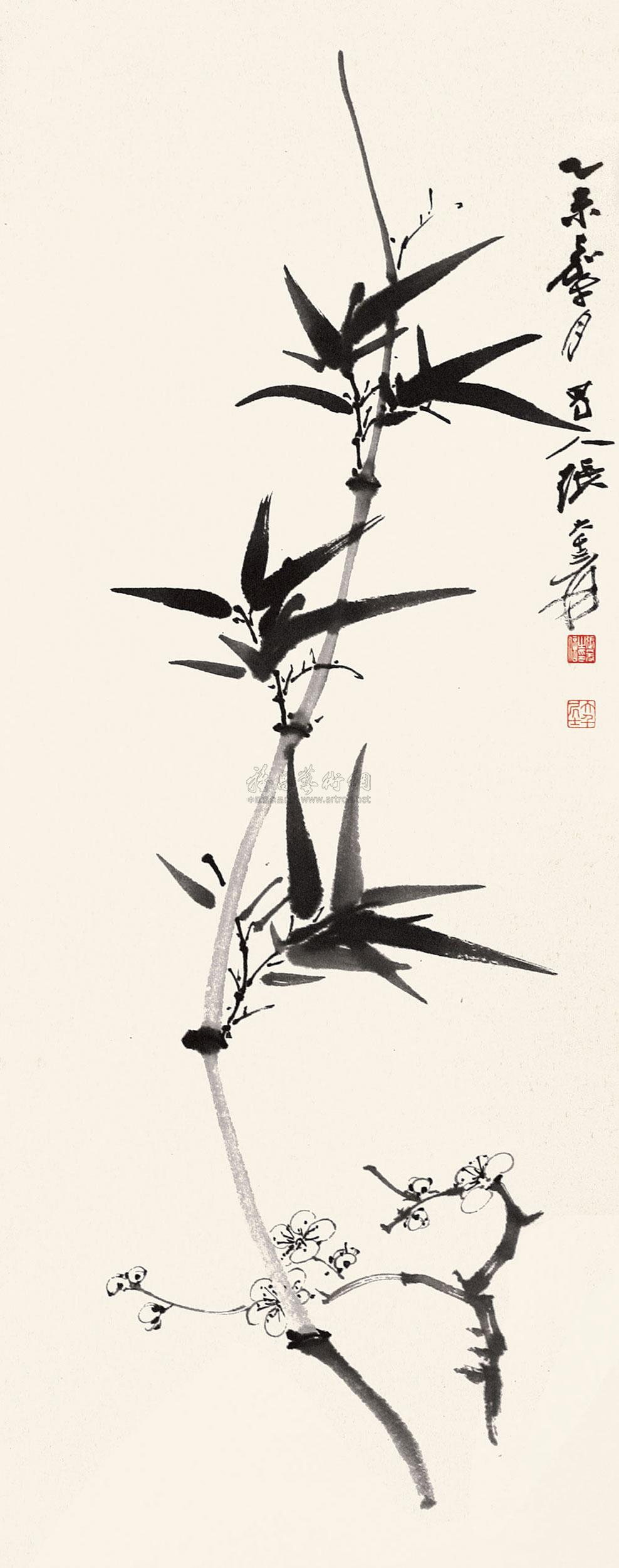 00581955年作梅竹双清镜心设色纸本