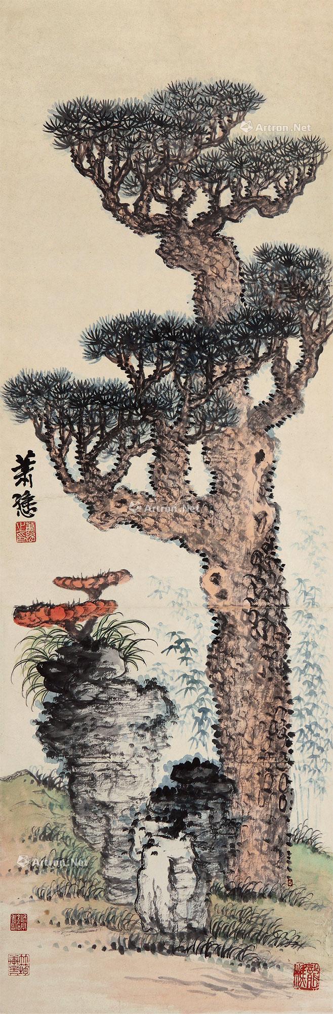 【乔松灵芝 立轴 设色纸本】拍卖品_图片_价格_鉴赏_绘画_雅昌艺术品拍卖网