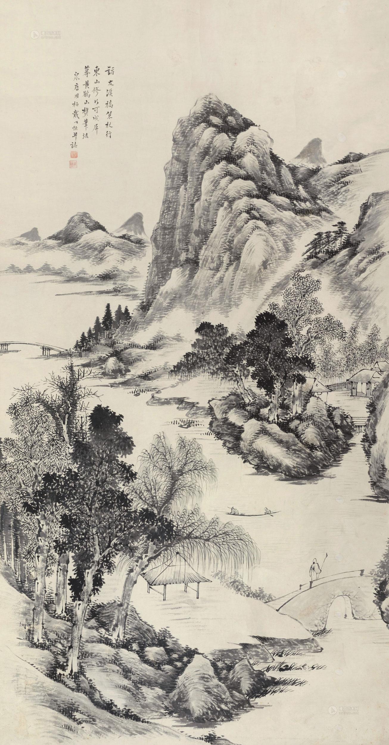 【策杖溪桥图 立轴 纸本】拍卖品_图片_价格_鉴赏_绘画_雅昌艺术品拍卖网