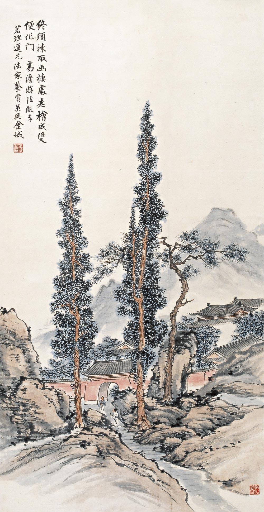 【古寺双桧图 立轴 纸本】拍卖品_图片_价格_鉴赏_绘画_雅昌艺术品拍卖网